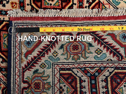 Tribal & Geometric hand-knotted wool rug in Ivory, 2'1" x 4'3" — SKU O02462 (view 7)