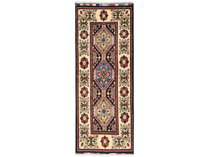 Blue 2'1" x 5'5" Kazak Hand knotted Wool Rug - Sku: O02464