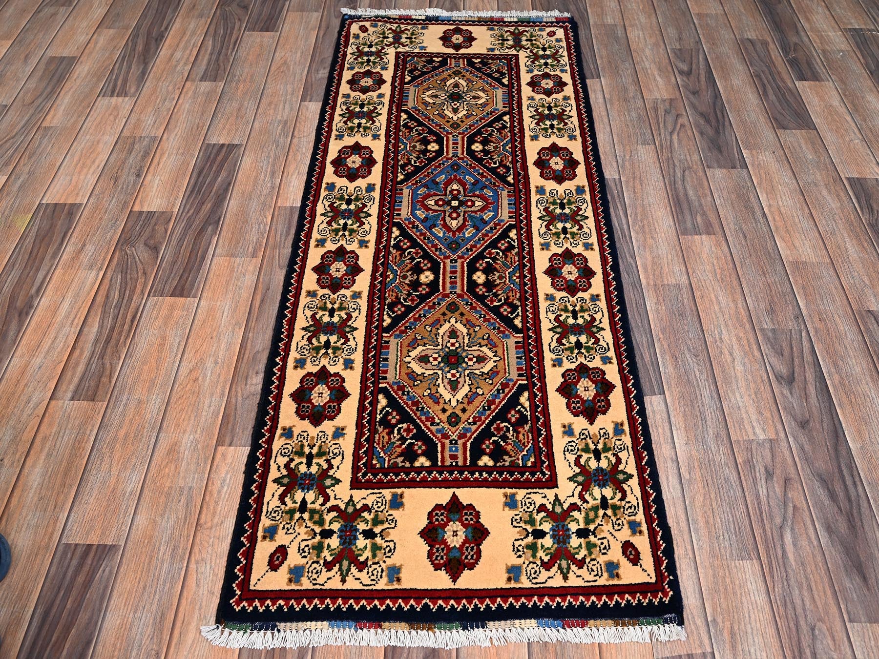 Blue 2'1" x 5'5" Kazak Hand knotted Wool Rug - Sku: O02464