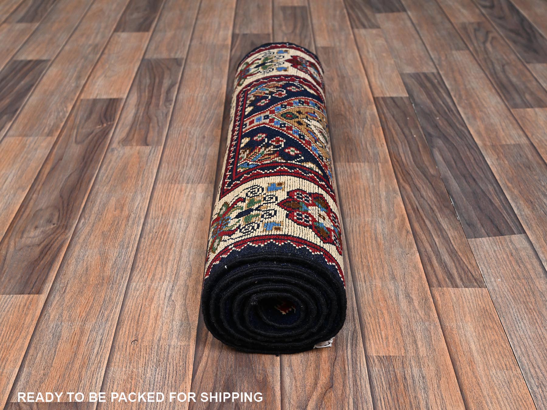 Kazak hand-knotted wool runner in Blue & Ivory, 2'1" x 5'5" — SKU O02464 (view 5)