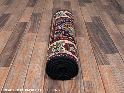 Kazak hand-knotted wool runner in Blue & Ivory, 2'1" x 5'5" — SKU O02464 (view 5)