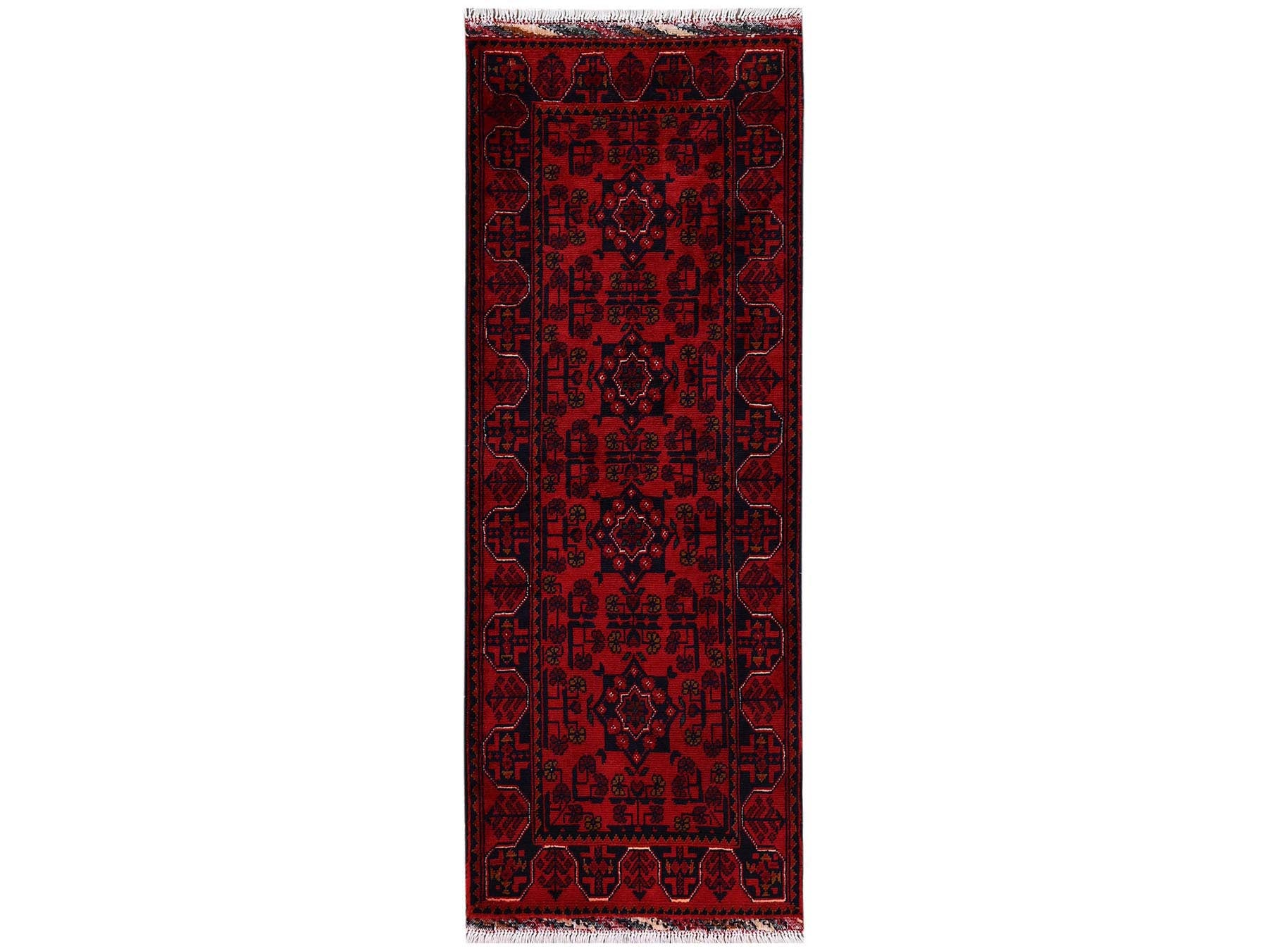 Tribal & Geometric hand-knotted wool runner in Red, 1'10" x 4'10" — SKU O02465