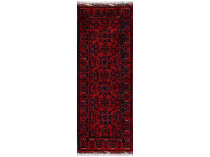 Tribal & Geometric hand-knotted wool runner in Red, 1'10" x 4'10" — SKU O02465