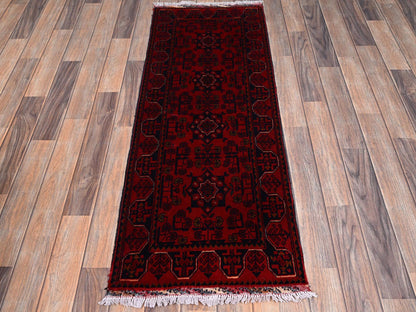 Tribal & Geometric hand-knotted wool runner in Red, 1'10" x 4'10" — SKU O02465 (view 2)