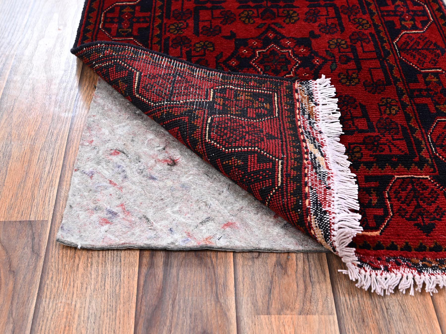 Tribal & Geometric hand-knotted wool runner in Red, 1'10" x 4'10" — SKU O02465 (view 3)