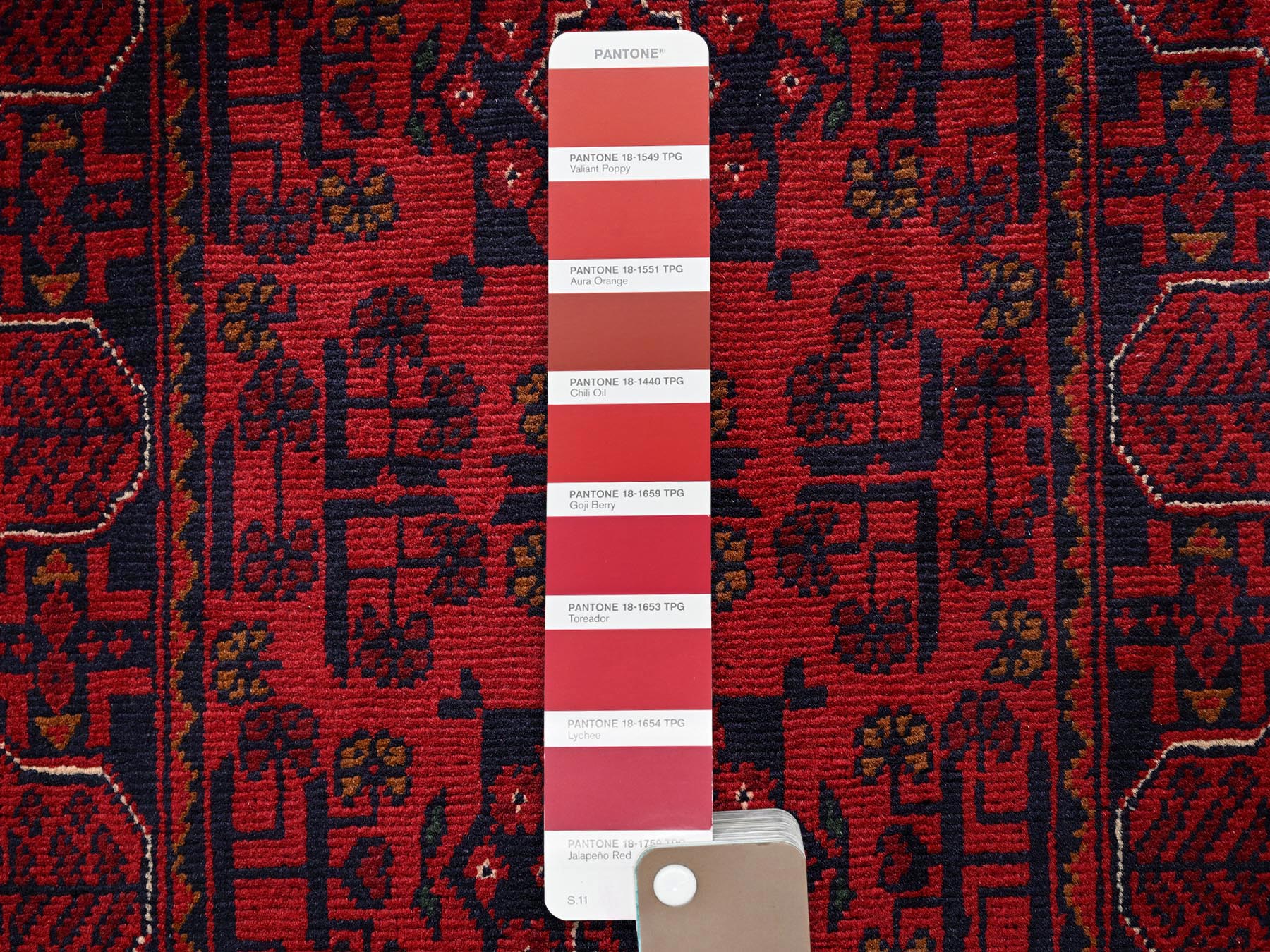 Tribal & Geometric hand-knotted wool runner in Red, 1'10" x 4'10" — SKU O02465 (view 4)