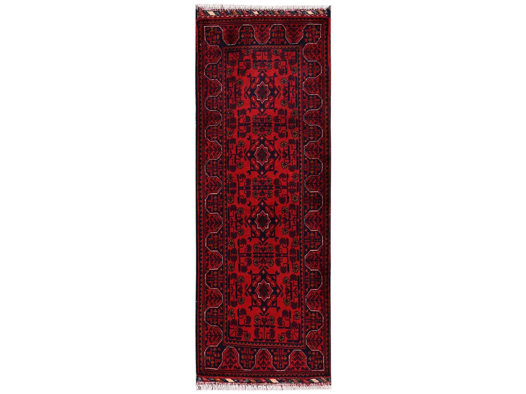 Tribal & Geometric hand-knotted wool runner in Red, 1'9" x 4'11" — SKU O02466