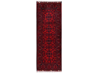 Tribal & Geometric hand-knotted wool runner in Red, 1'9" x 4'11" — SKU O02466