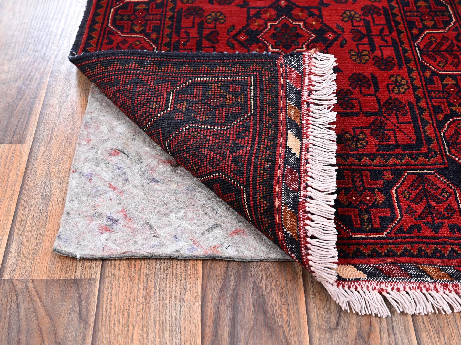 Tribal & Geometric hand-knotted wool runner in Red, 1'9" x 4'11" — SKU O02466 (view 3)
