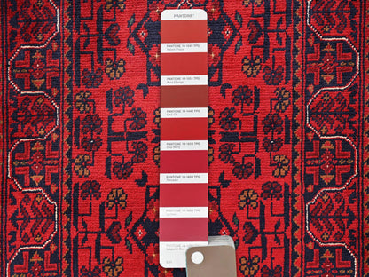Tribal & Geometric hand-knotted wool runner in Red, 1'9" x 4'11" — SKU O02466 (view 4)