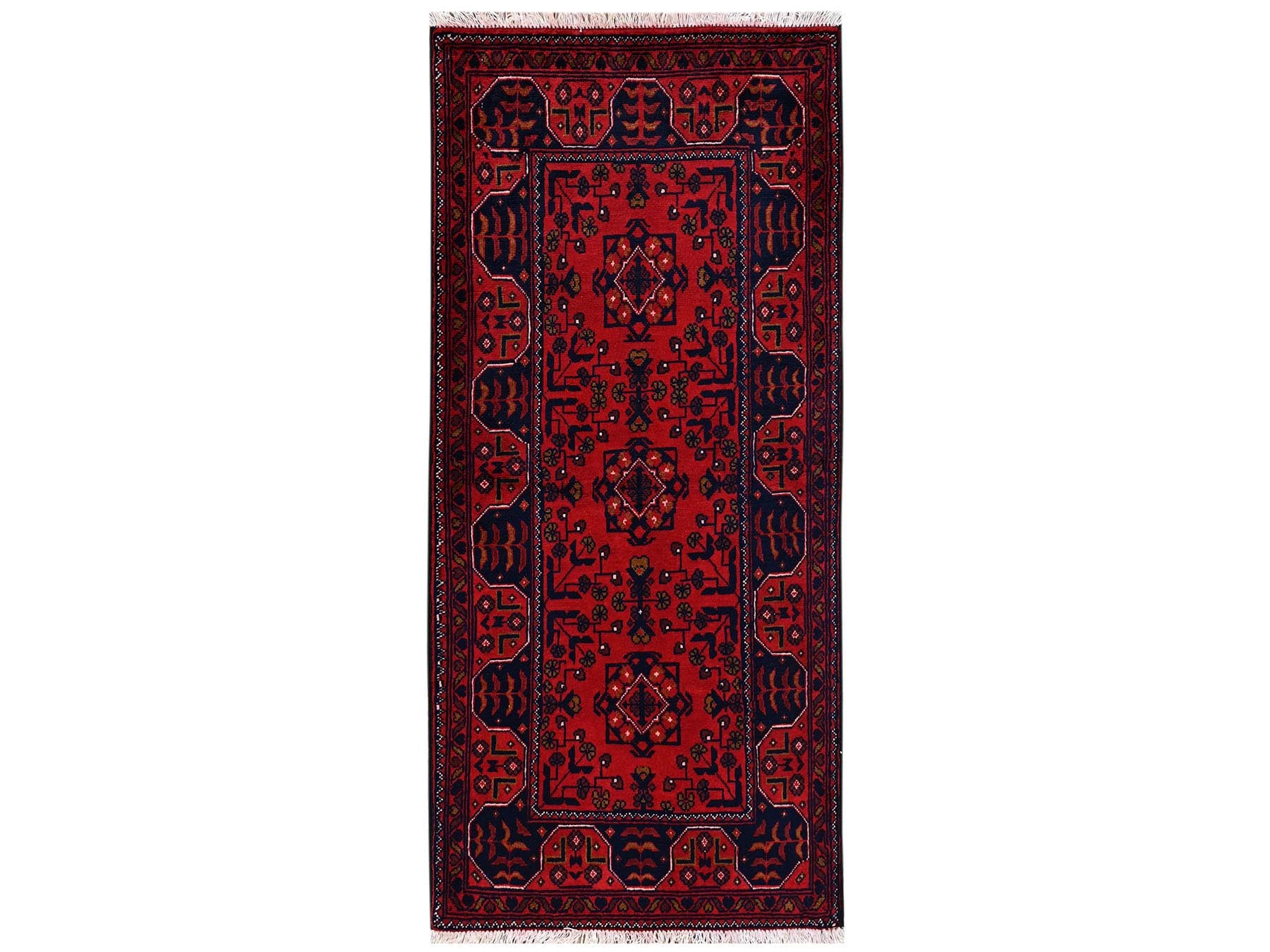 Tribal & Geometric hand-knotted wool runner in Red, 2'1" x 4'9" — SKU O02467