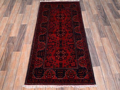 Tribal & Geometric hand-knotted wool runner in Red, 2'1" x 4'9" — SKU O02467 (view 2)