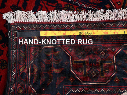 Red 2'1" x 4'9" Tribal & Geometric Hand knotted Wool Rug - Sku: O02467