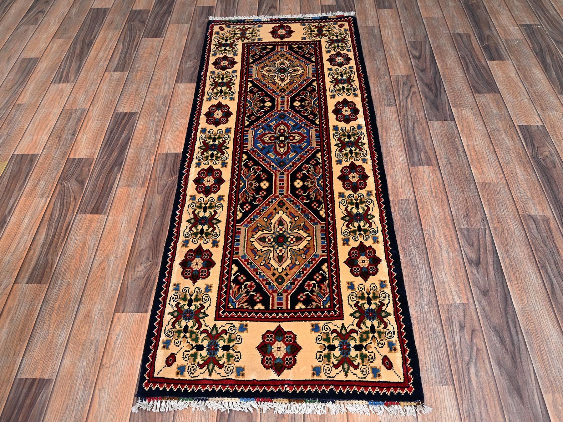 Blue 2'2" x 5'4" Kazak Hand knotted Wool Rug - Sku: O02468