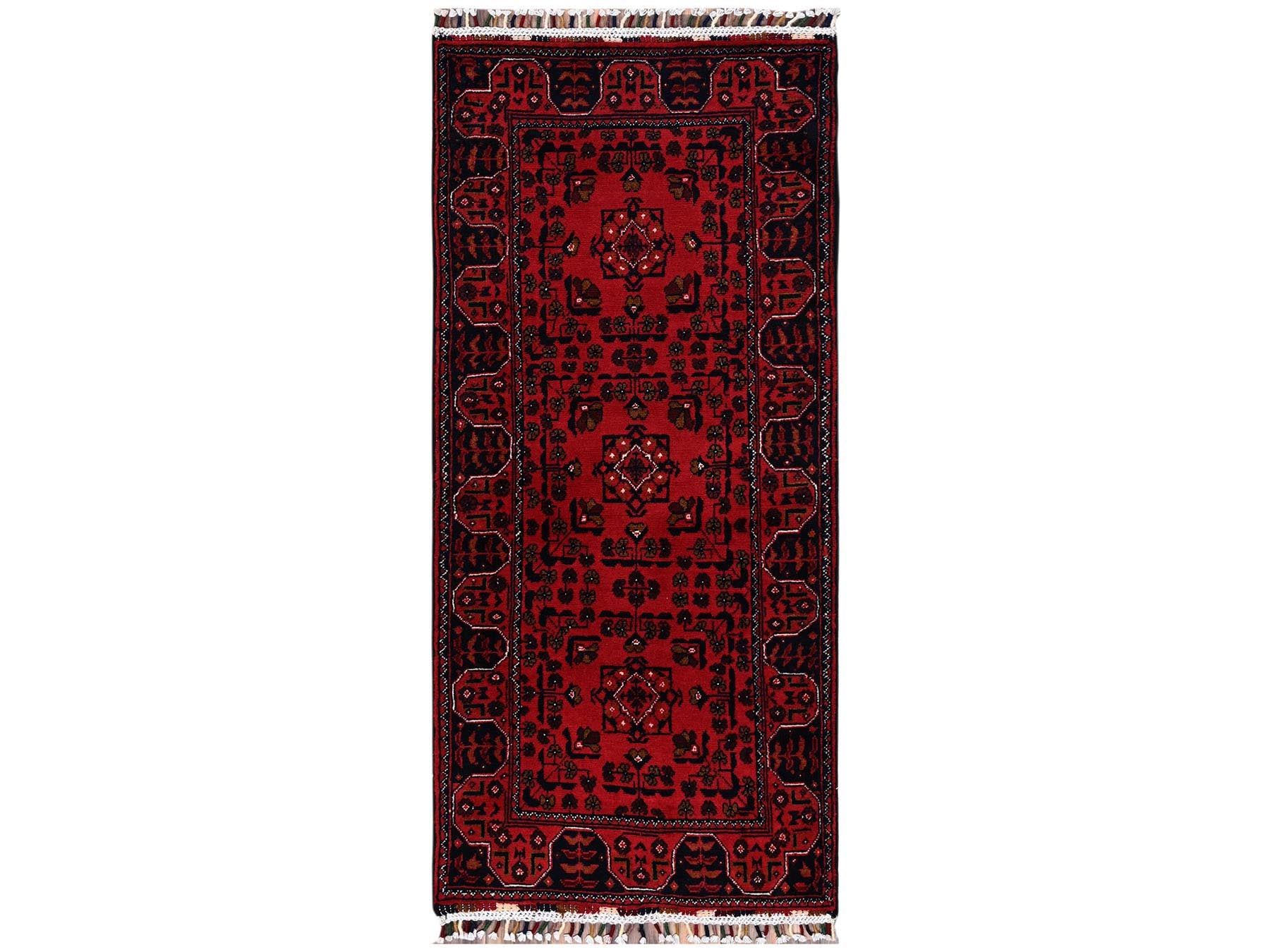 Red 2'2" x 4'10" Tribal & Geometric Hand knotted Wool Rug - Sku: O02469