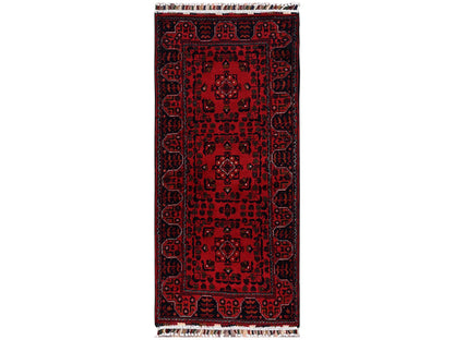 Red 2'2" x 4'10" Tribal & Geometric Hand knotted Wool Rug - Sku: O02469