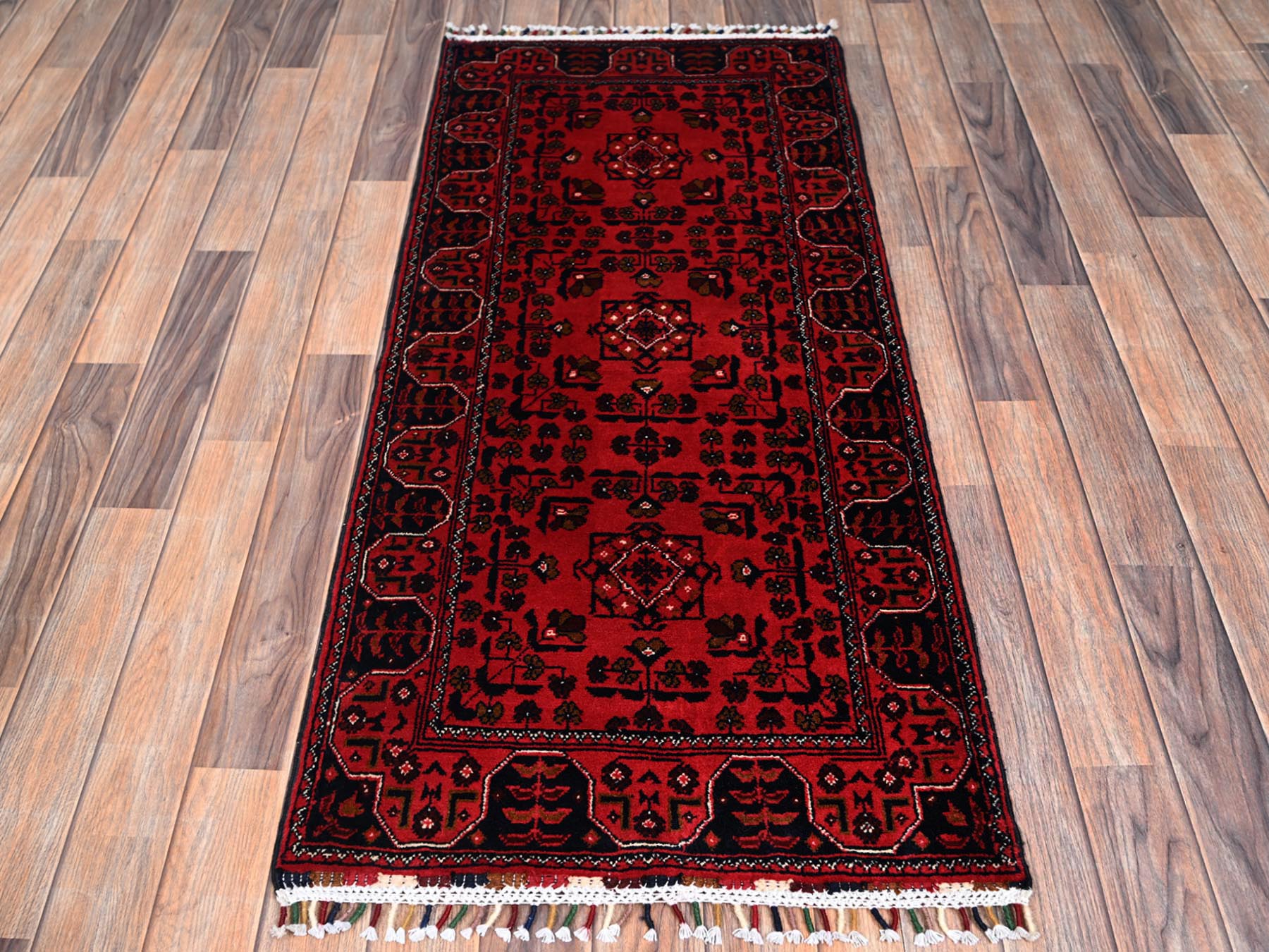 Tribal Tribal & Geometric hand-knotted wool runner in Red, 2'2" x 4'10" — SKU O02469 (view 2)