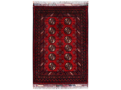 Red 2'2" x 3'1" Tribal & Geometric Hand knotted Wool Rug - Sku: O02470