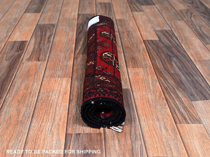 Red 2'2" x 3'1" Tribal & Geometric Hand knotted Wool Rug - Sku: O02470