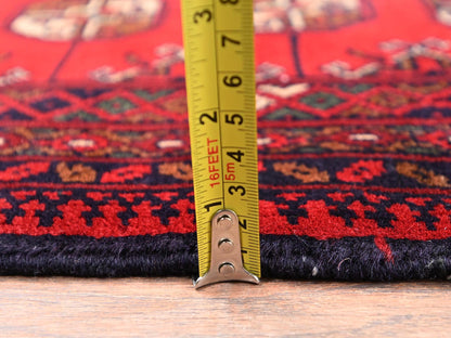 Red 2'2" x 3'1" Tribal & Geometric Hand knotted Wool Rug - Sku: O02470