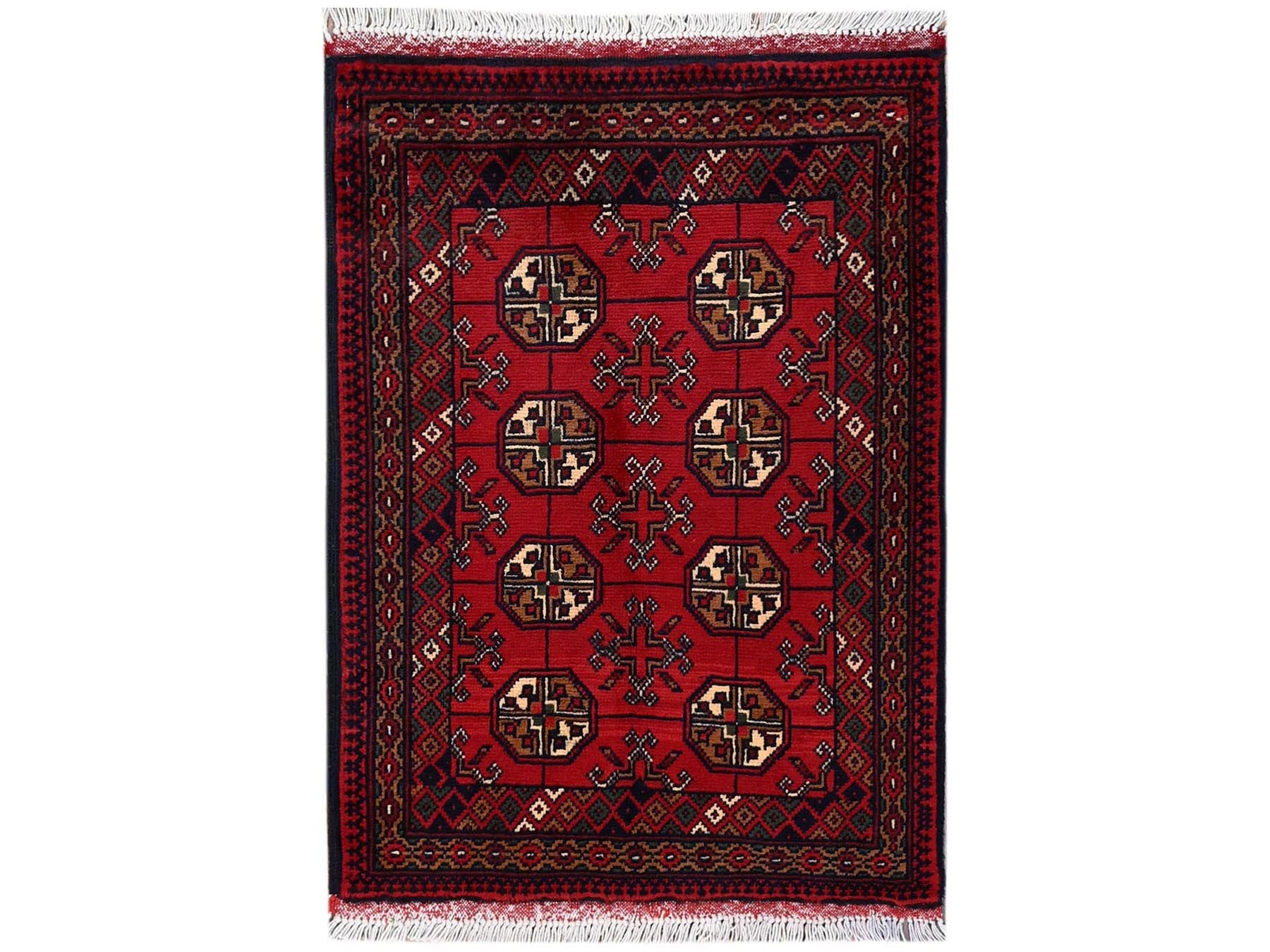 Tribal & Geometric hand-knotted wool rug in Red & Midnight Blue, 2' x 2'10" — SKU O02471