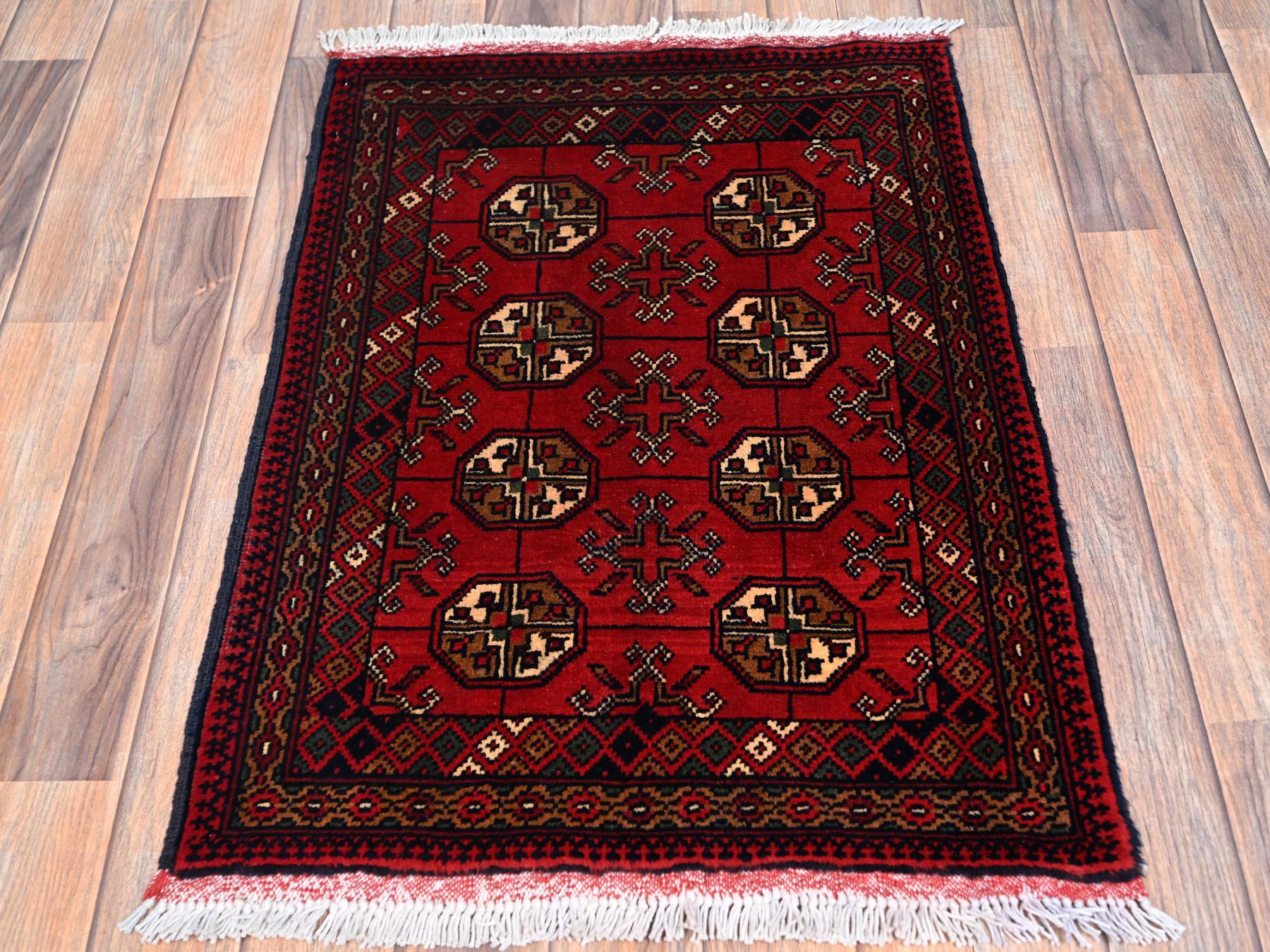 Tribal & Geometric hand-knotted wool rug in Red & Midnight Blue, 2' x 2'10" — SKU O02471 (view 2)
