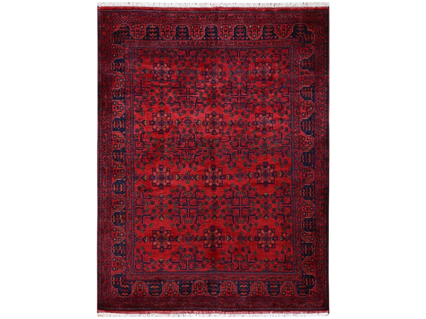 Tribal & Geometric hand-knotted wool rug in Red, 4'11" x 6'5" — SKU O02472
