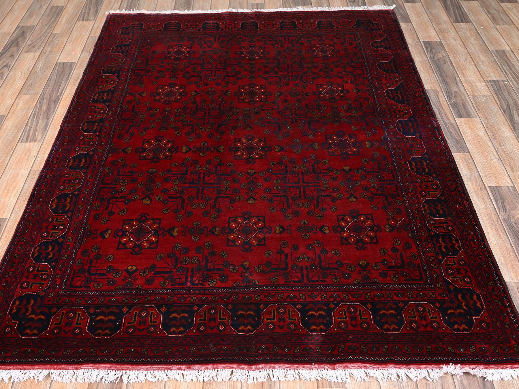 Tribal & Geometric hand-knotted wool rug in Red, 4'11" x 6'5" — SKU O02472 (view 2)