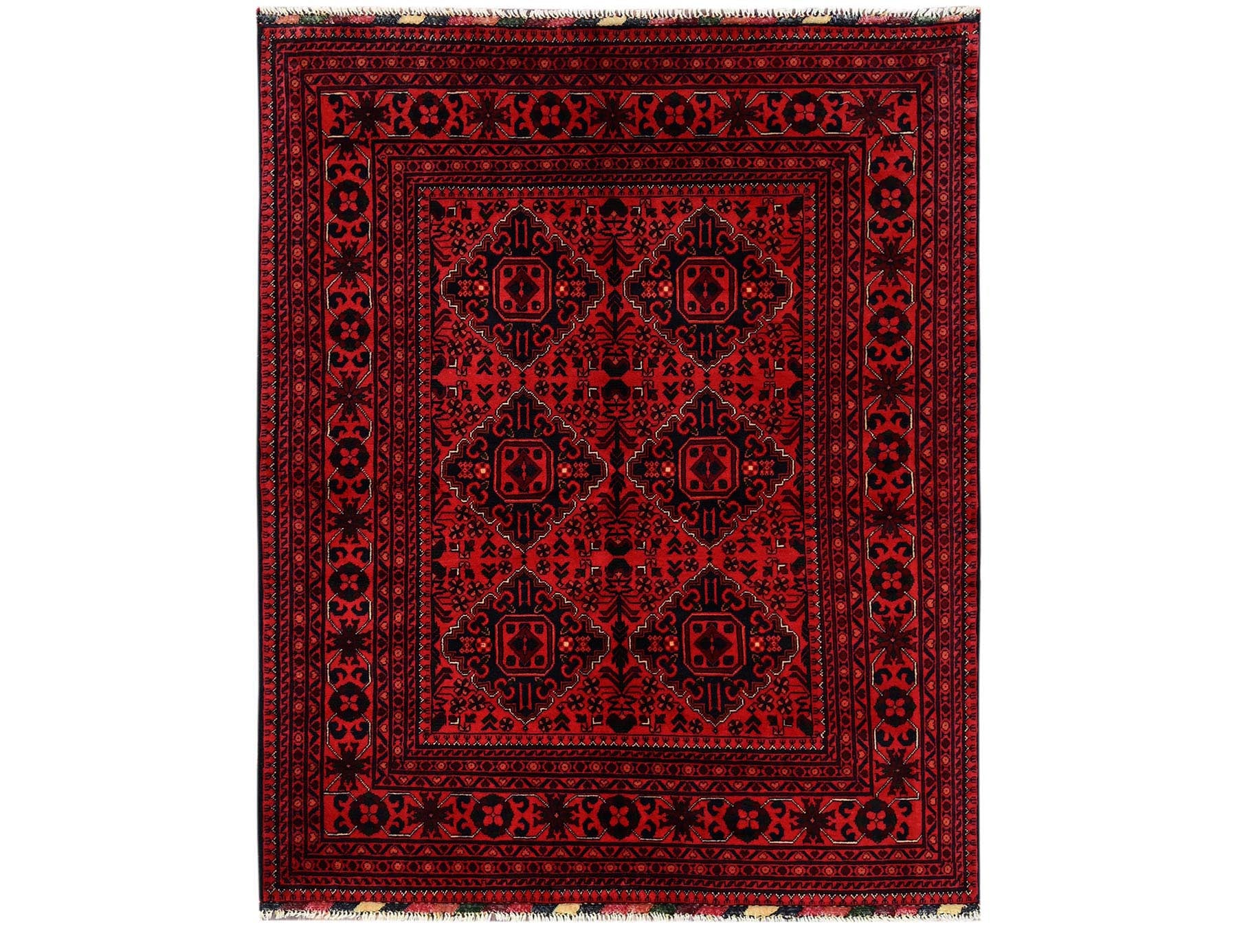Tribal & Geometric hand-knotted wool rug in Red, 5'1" x 6'5" — SKU O02473