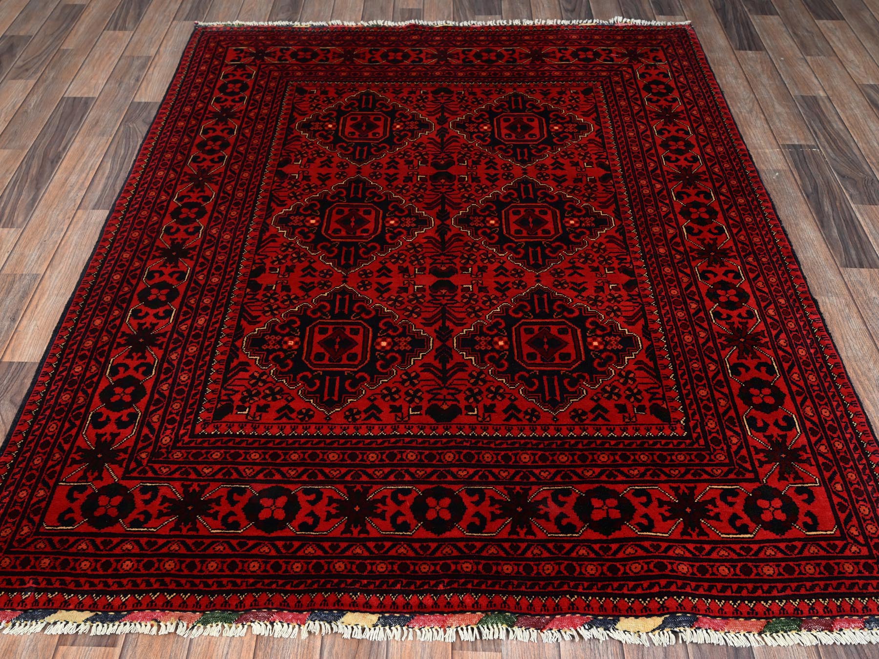 Tribal & Geometric hand-knotted wool rug in Red, 5'1" x 6'5" — SKU O02473 (view 2)