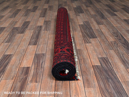 Red 5'1" x 6'5" Tribal & Geometric Hand knotted Wool Rug - Sku: O02473