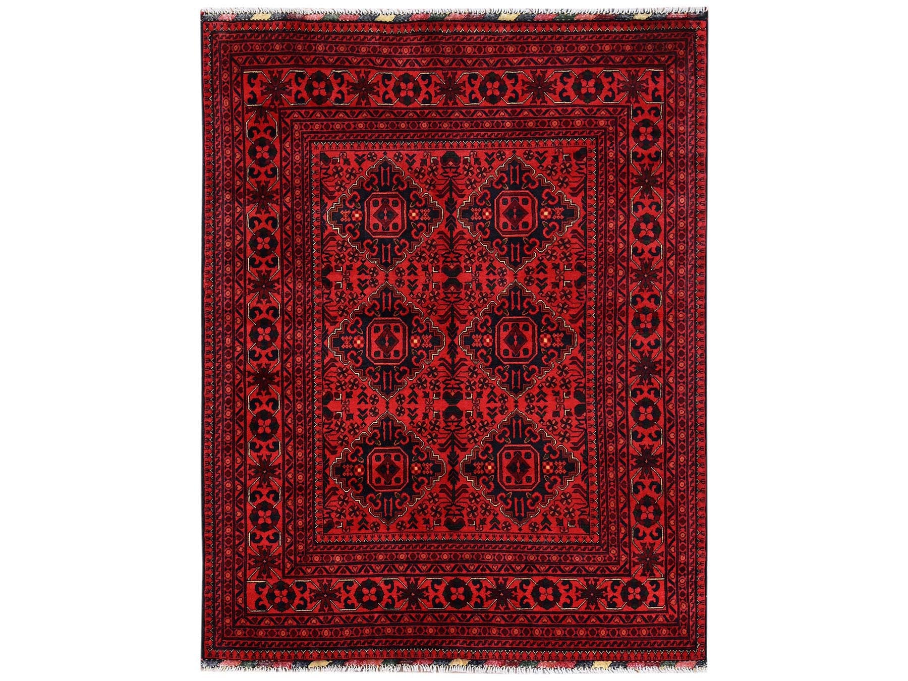 Tribal & Geometric hand-knotted wool rug in Red, 4'11" x 6'5" — SKU O02474