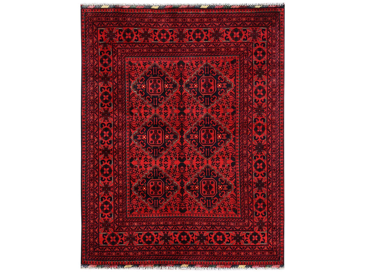 Tribal & Geometric hand-knotted wool rug in Red, 4'11" x 6'5" — SKU O02474