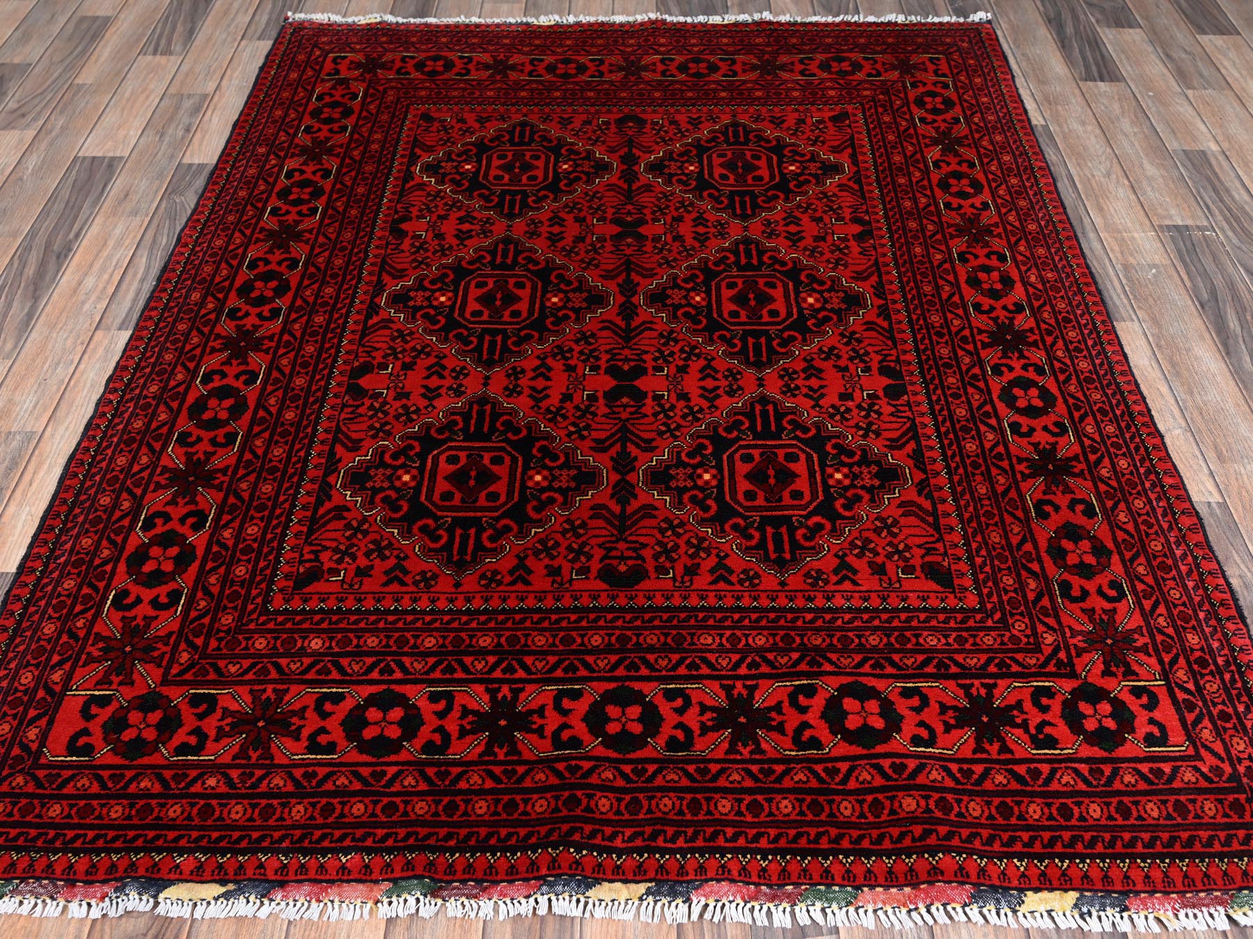 Tribal & Geometric hand-knotted wool rug in Red, 4'11" x 6'5" — SKU O02474 (view 2)