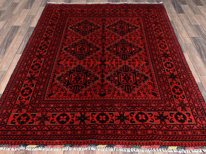 Tribal & Geometric hand-knotted wool rug in Red, 4'11" x 6'5" — SKU O02474 (view 2)