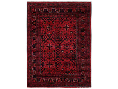 Red 5'0" x 6'7" Tribal & Geometric Hand knotted Wool Rug - Sku: O02475