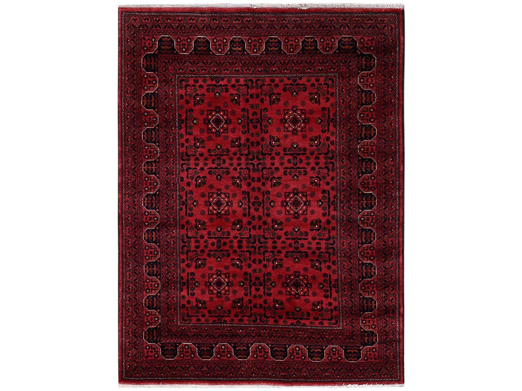 Tribal & Geometric hand-knotted wool rug in Red, 5' x 6'7" — SKU O02475