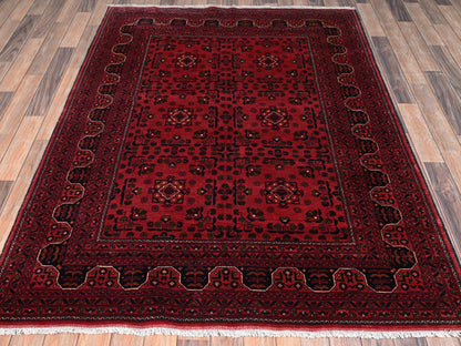Red 5'0" x 6'7" Tribal & Geometric Hand knotted Wool Rug - Sku: O02475