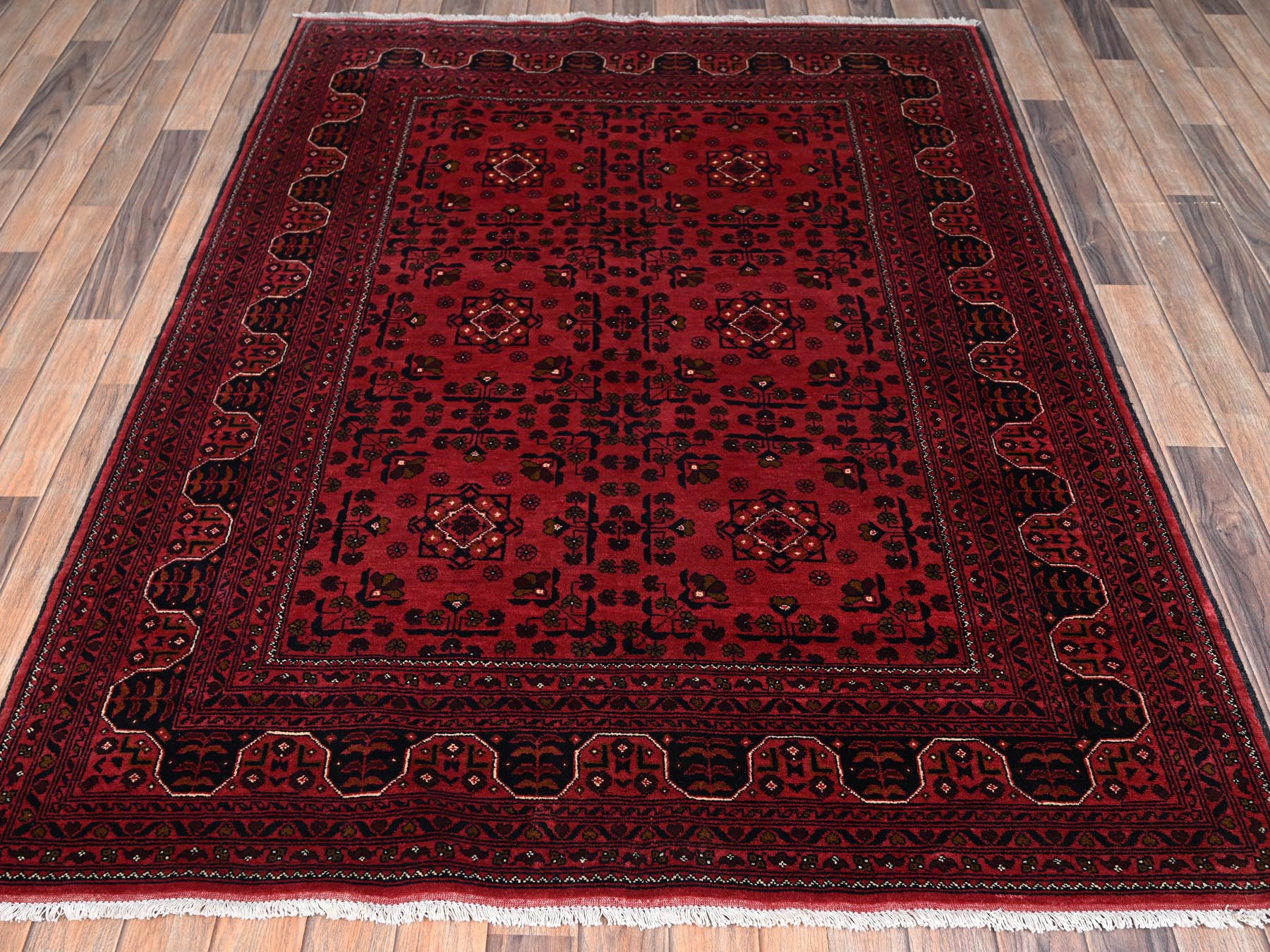 Tribal & Geometric hand-knotted wool rug in Red, 5' x 6'7" — SKU O02475 (view 2)