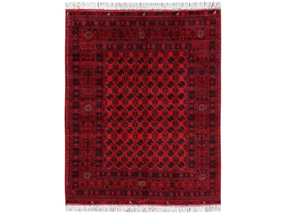 Red 5'2" x 6'5" Tribal & Geometric Hand knotted Wool Rug - Sku: O02476
