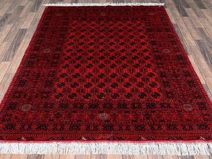 Red 5'2" x 6'5" Tribal & Geometric Hand knotted Wool Rug - Sku: O02476