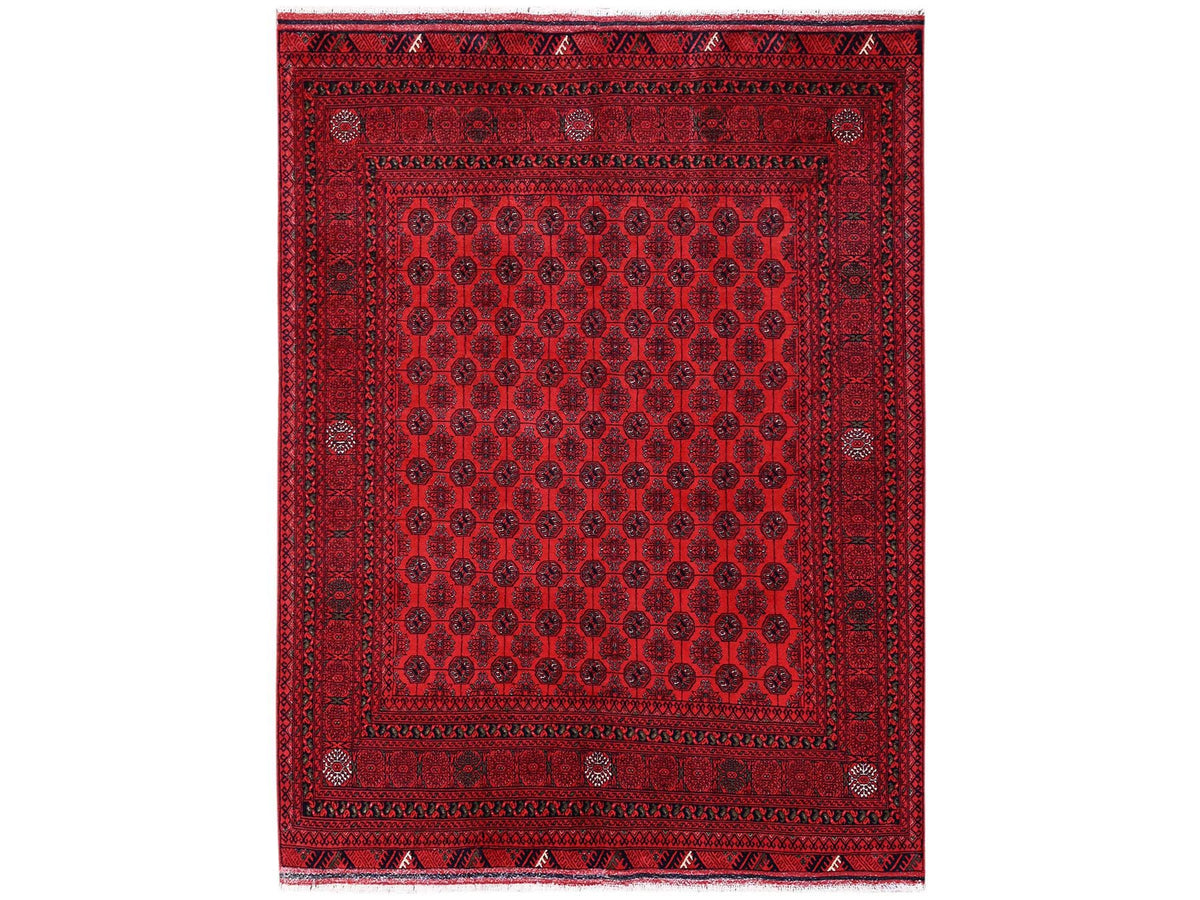 Tribal & Geometric hand-knotted wool rug in Red, 4'11" x 6'5" — SKU O02477