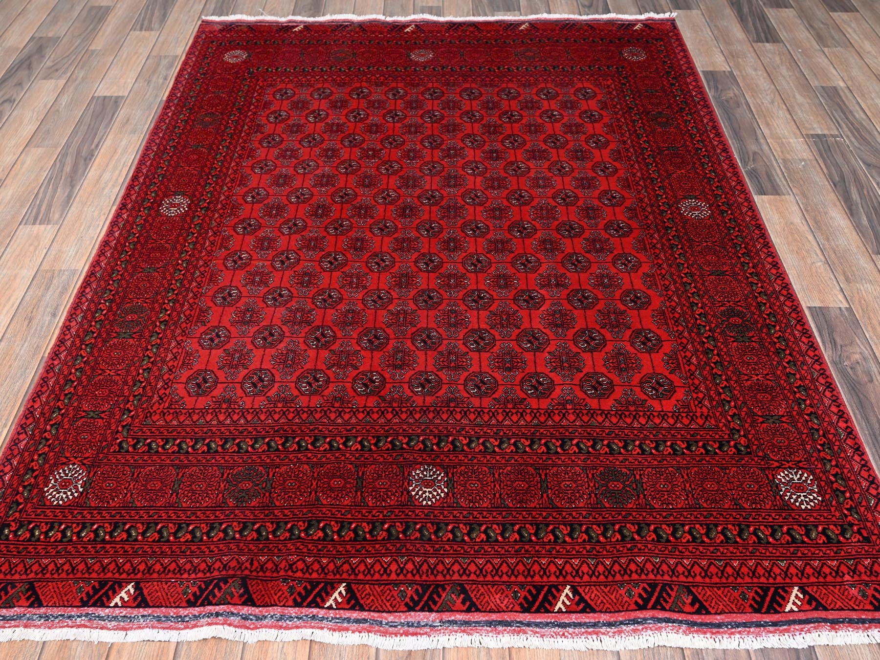 Tribal & Geometric hand-knotted wool rug in Red, 4'11" x 6'5" — SKU O02477 (view 2)