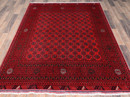 Tribal & Geometric hand-knotted wool rug in Red, 4'11" x 6'5" — SKU O02477 (view 2)