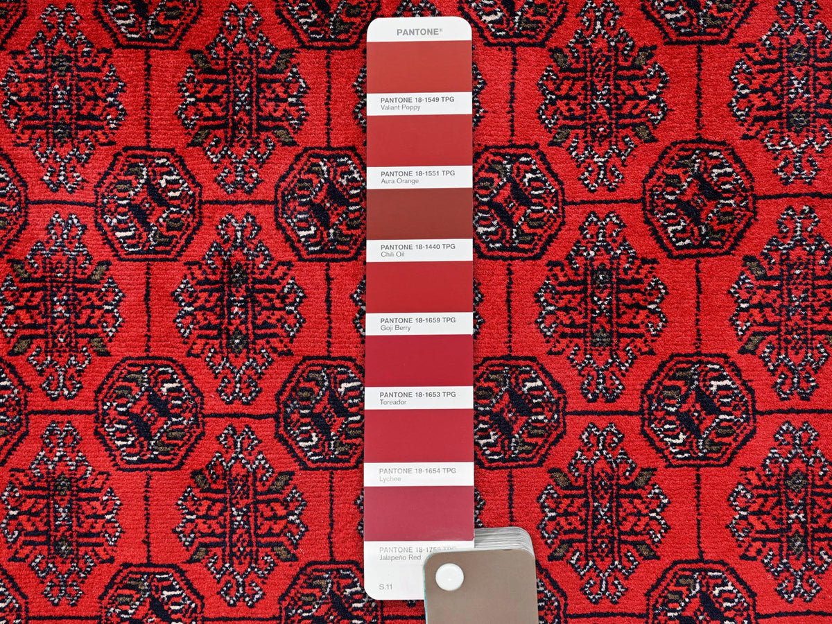 Tribal & Geometric hand-knotted wool rug in Red, 4'11" x 6'5" — SKU O02477 (view 4)