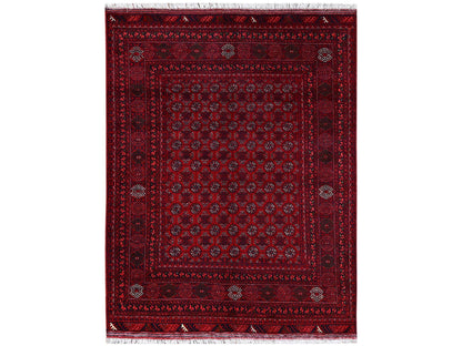 Red 4'11" x 6'5" Tribal & Geometric Hand knotted Wool Rug - Sku: O02478
