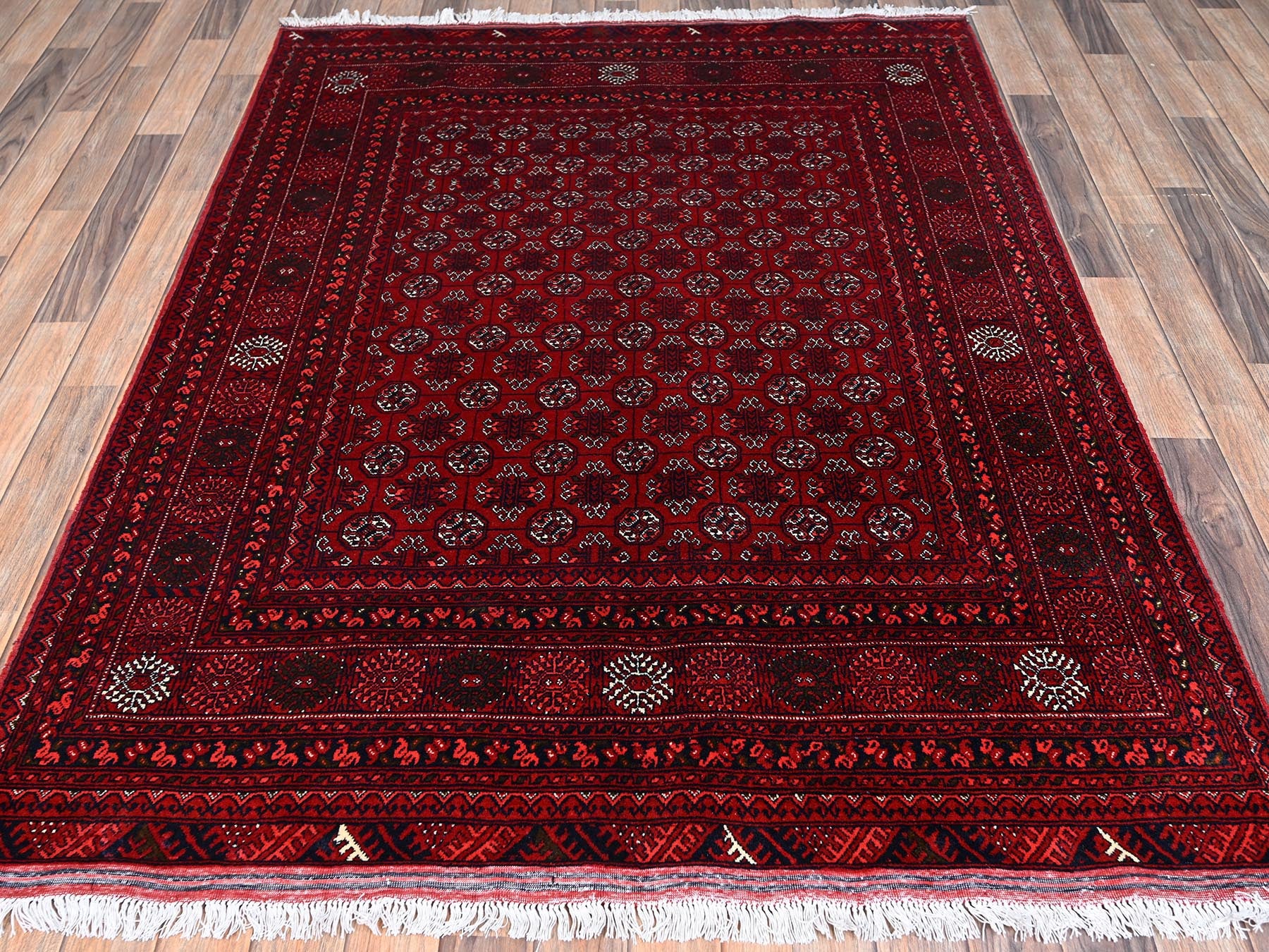 Tribal & Geometric hand-knotted wool rug in Red, 4'11" x 6'5" — SKU O02478 (view 2)