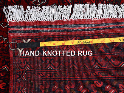 Red 4'11" x 6'5" Tribal & Geometric Hand knotted Wool Rug - Sku: O02478