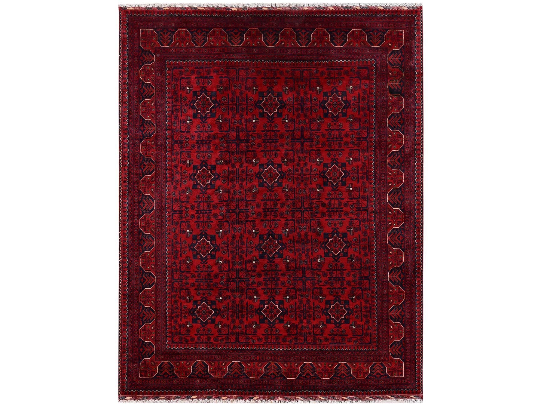 Red 5'7" x 7'4" Tribal & Geometric Hand knotted Wool Rug - Sku: O02479