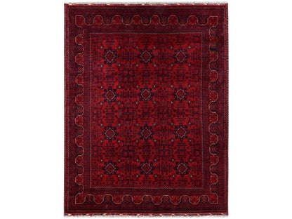 Red 5'7" x 7'4" Tribal & Geometric Hand knotted Wool Rug - Sku: O02479